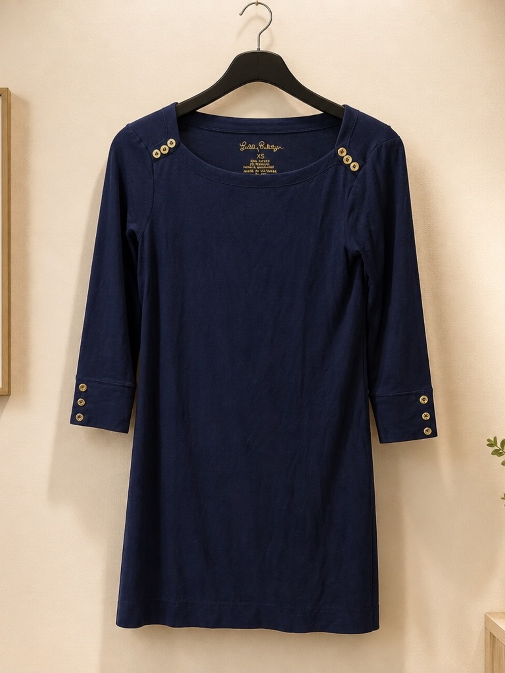 Lilly Pulitzer Navy Top with Lime Trim and Gold Logo